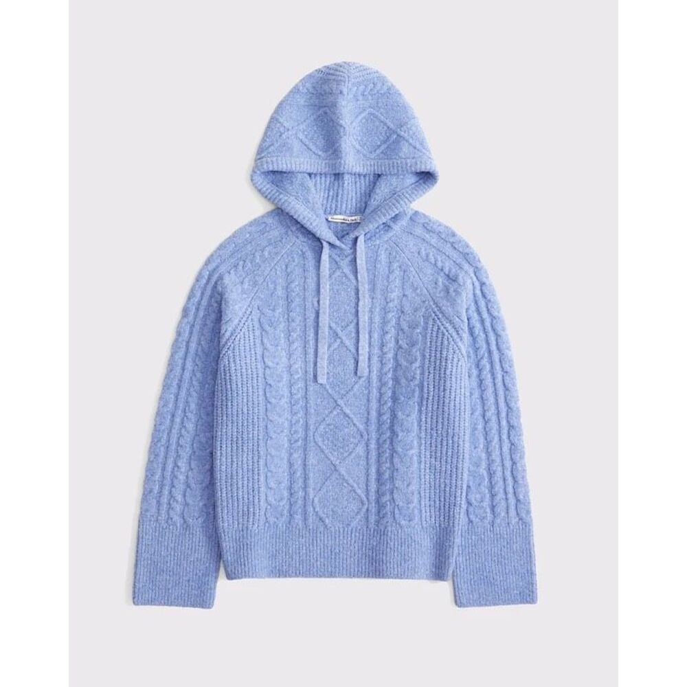 ✨Abercrombie & Fitch Boucle Cable-Knit Light Blue Sz Medium Hoodie✨